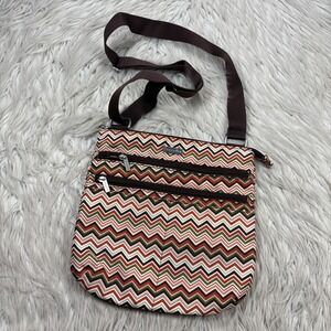 Baggallini Chevron Printed Crossbody Bag Purse Brown Orange Green Ivory